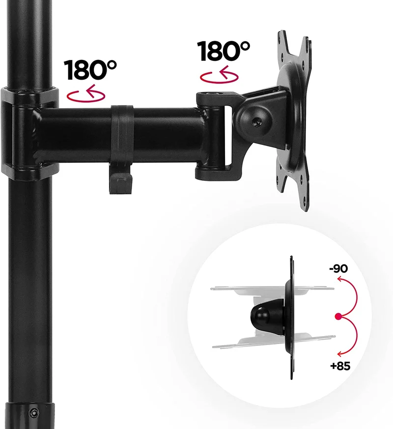 Duronic DMT252VX1 BK Supporto Monitor doppio per 2 schermi da 13-32 pollici, Braccio monitor PC ergonomico fino 8kg, VESA 75/100, regolabile altezza inclinazione girevole, per ufficio casa, nero