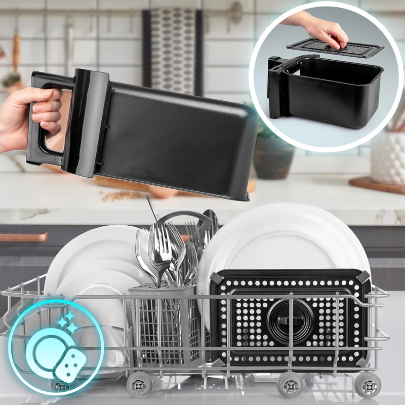 Duronic AF24 Friggitrice ad Aria XXL, Air Fryer 2400W Compatta, 2 cestelli 5L, Friggitrice senza olio 10in1, Friggitrice ad aria calda con finestra di controllo, Per patatine fritte, polpette, pesce
