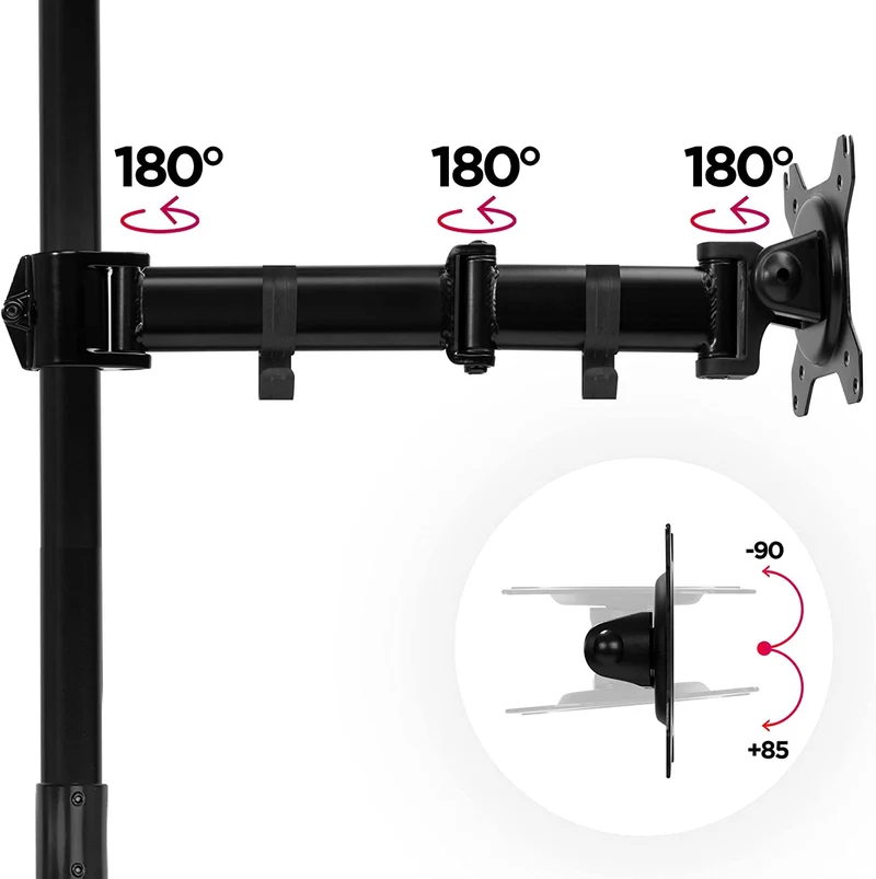 Duronic DMT251X3 BK Supporto da scrivania per monitor 13"-32" | Per 1 schermo fino a 8kg | Altezza regolabile | Staffa da 100 cm | Inclinazione +90°/-35°, rotazione 180°, rotazione 360°| VESA 75/100