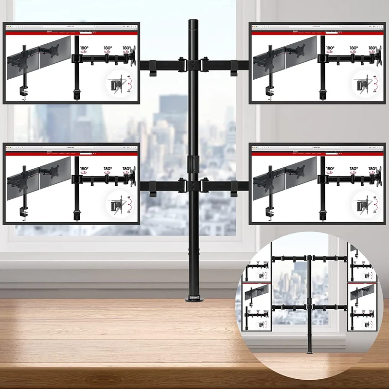 Duronic DMT154 BK Supporto da scrivania per monitor 13"-27" | Per 4 schermi fino a 8kg | Altezza regolabile | Staffa da 100 cm | Inclinazione +90°/-35°, rotazione 180°, rotazione 360°| VESA 75/100