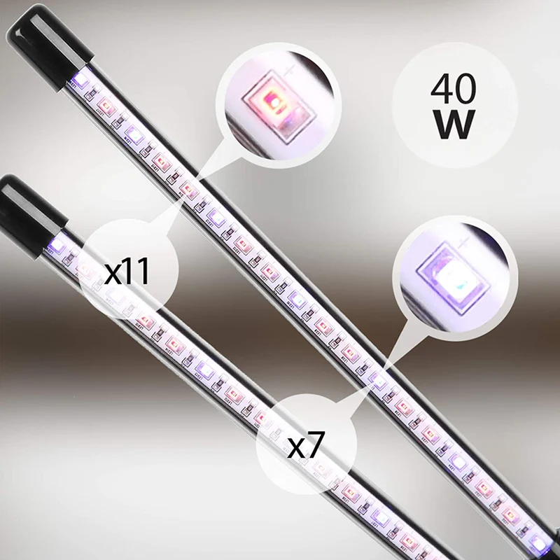 Duronic GLC24 Lampada per piante - 36 lampadine LED rosso e blu a spettro completo 40 W - 3 modalità - 2 teste - Lampada per coltivazione indoor pieghevole - 6 livelli di luminosità