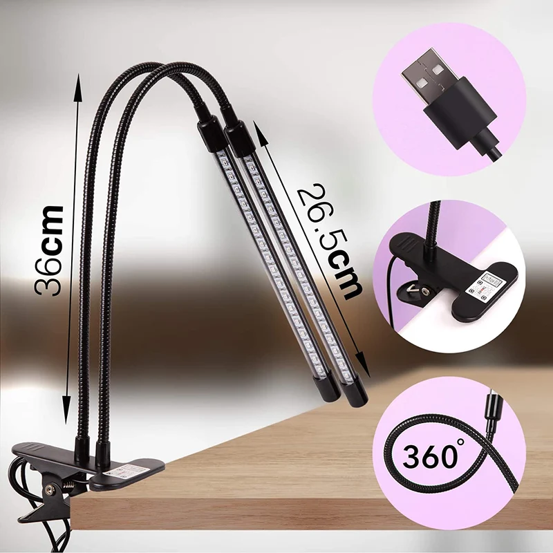 Duronic GLC24 Lampada per piante - 36 lampadine LED rosso e blu a spettro completo 40 W - 3 modalità - 2 teste - Lampada per coltivazione indoor pieghevole - 6 livelli di luminosità