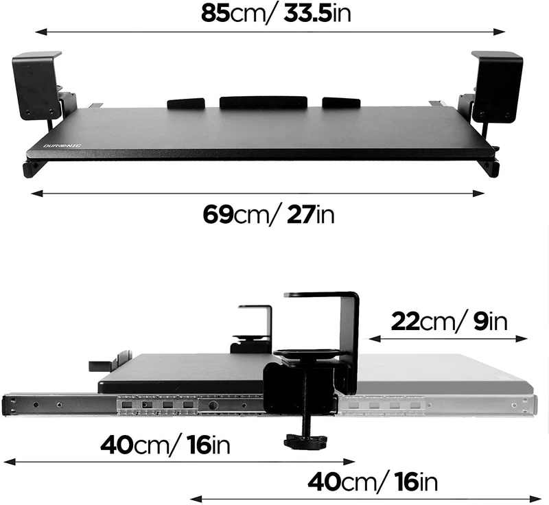 Duronic DKTPX1 Supporto scorrevole per tastiera e mouse / laptop / documenti  Consente di aggiungere un supporto tastiera sotto il tavolo  Costruzione robusta e duratura