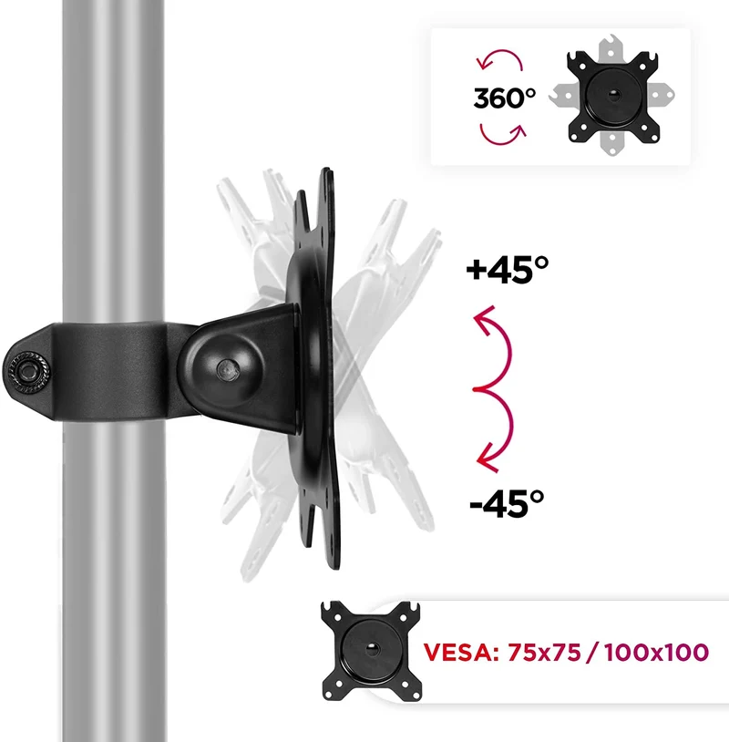 Duronic DM15/DM25 Head attacco per VESA standard - Supporto VESA compatibile con tutte le staffe Duronic - Supporto per schermo PC TV - Ruota 360°, inclina +45°/-45° - Adatto a VESA 75/100