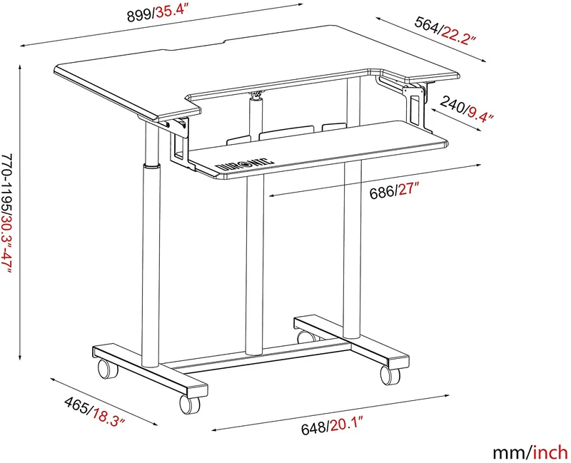 Duronic DM03ST1 BK Postazione di Lavoro  Postazione di Lavoro Portatile - Per Monitor e Notebook con Supporto per Tastiera  Altezza Regolabile 77 - 119.5 cm  Compatibile con Supporti monito Duronic