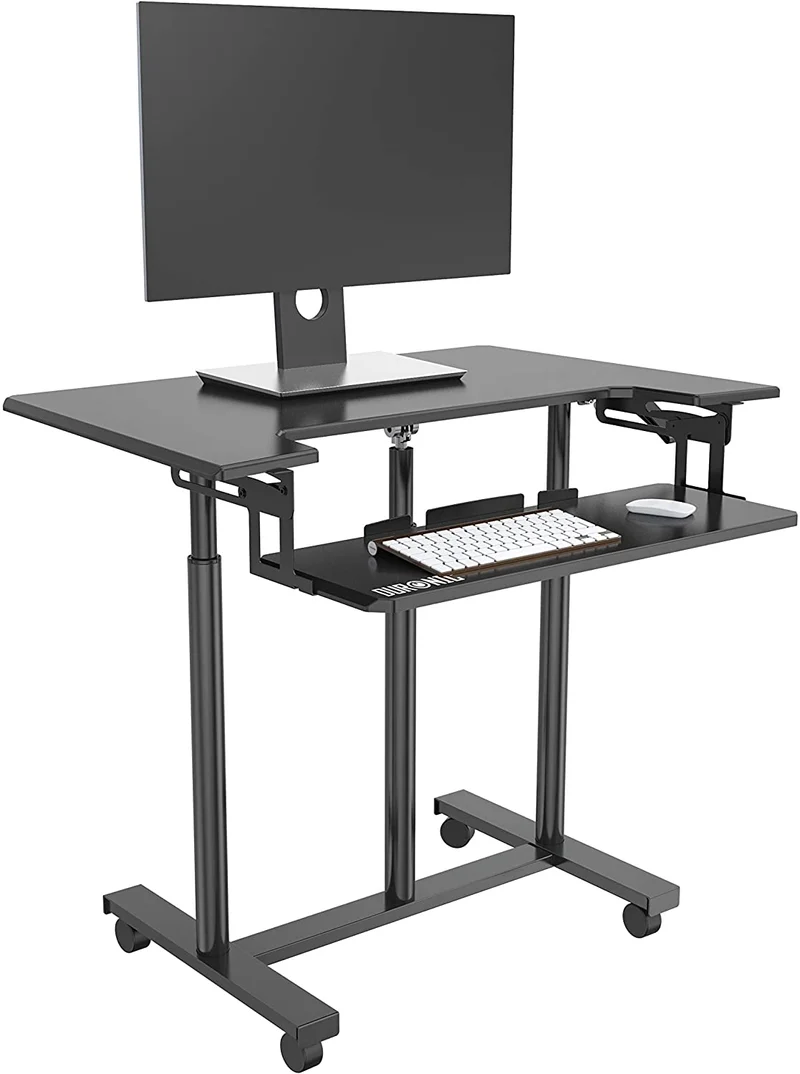 Duronic DM03ST1 BK Postazione di Lavoro  Postazione di Lavoro Portatile - Per Monitor e Notebook con Supporto per Tastiera  Altezza Regolabile 77 - 119.5 cm  Compatibile con Supporti monito Duronic