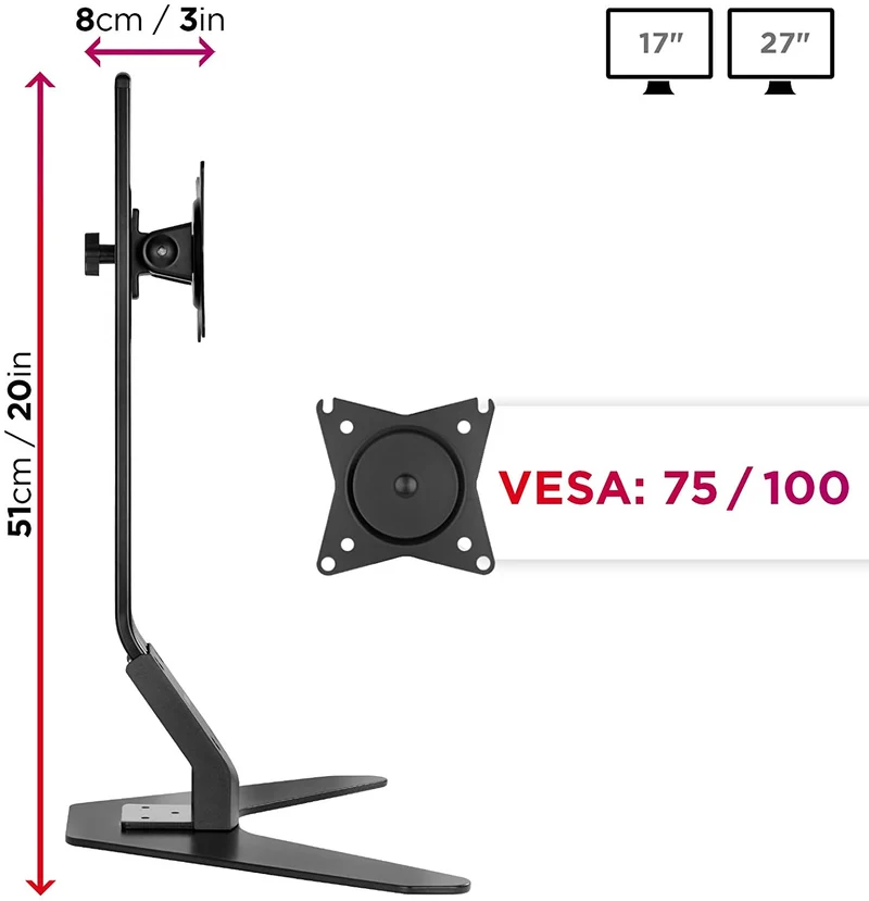 Duronic DM12D1 Supporto da scrivania per 1 monitor 17  27 staffa supporto monitor / schermo da tavolo VESA MAX 100 x 100mm struttura in acciaio base in metallo battuto portata 8kg
