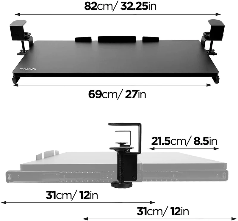 Duronic DKTPX2 Piattaforma per tastiera | Vassoio per tastiera e mouse | Supporto per tastiera con morsetto| Soluzione ergonomica per scrivania e postazione da lavoro | Vassoio estraibile