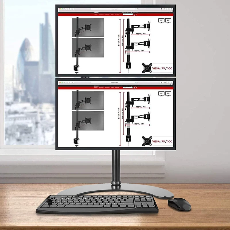 Duronic DM15D2V2 BK Doppio supporto monitor con base dappoggio | 2 schermi 13-32 | Altezza regolabile | Capacità 8 kg | VESA 75/100