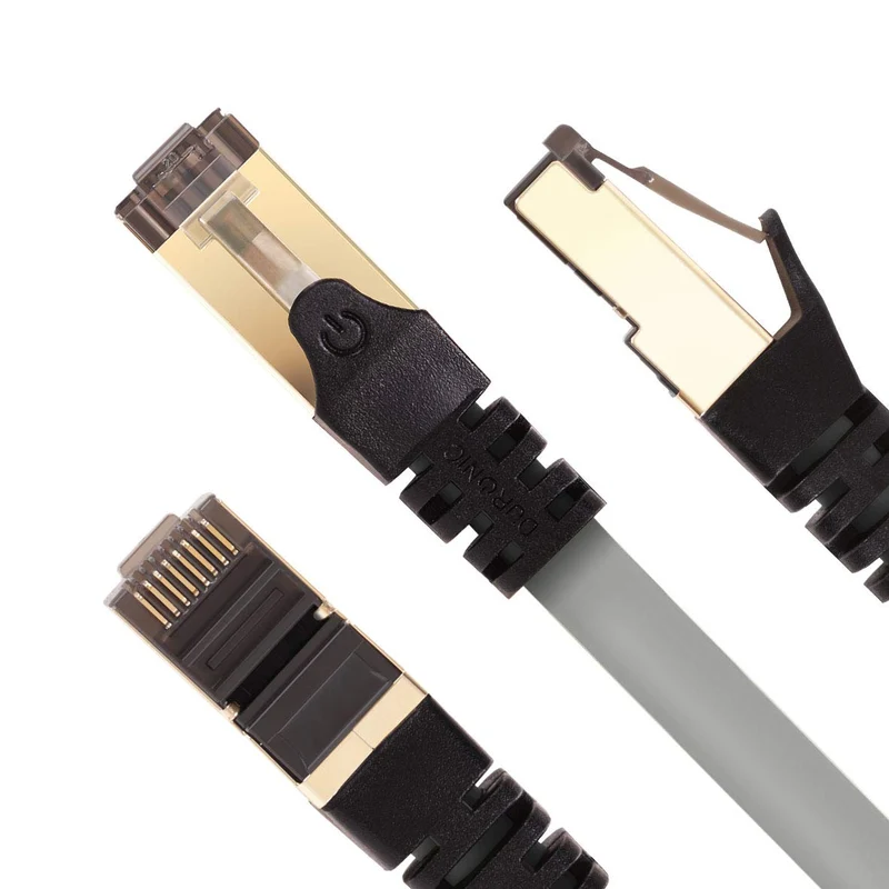 Duronic CAT8 GY 1 m | Cavo di Rete ethernet schermato S/FTP Grigio | Cavo ethernet Patch superveloce | Supporta fino a 2 GHz / 2000 MHz | Connettori RJ45 | Trasmissione dati 40 gigabit