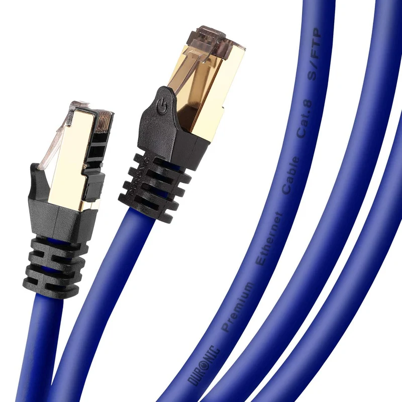 Duronic CAT8 BE 1 m | Cavo di Rete ethernet schermato S/FTP blu | Cavo ethernet Patch superveloce | Supporta fino a 2 GHz / 2000 MHz | Connettori RJ45 | Trasmissione dati 40 gigabit