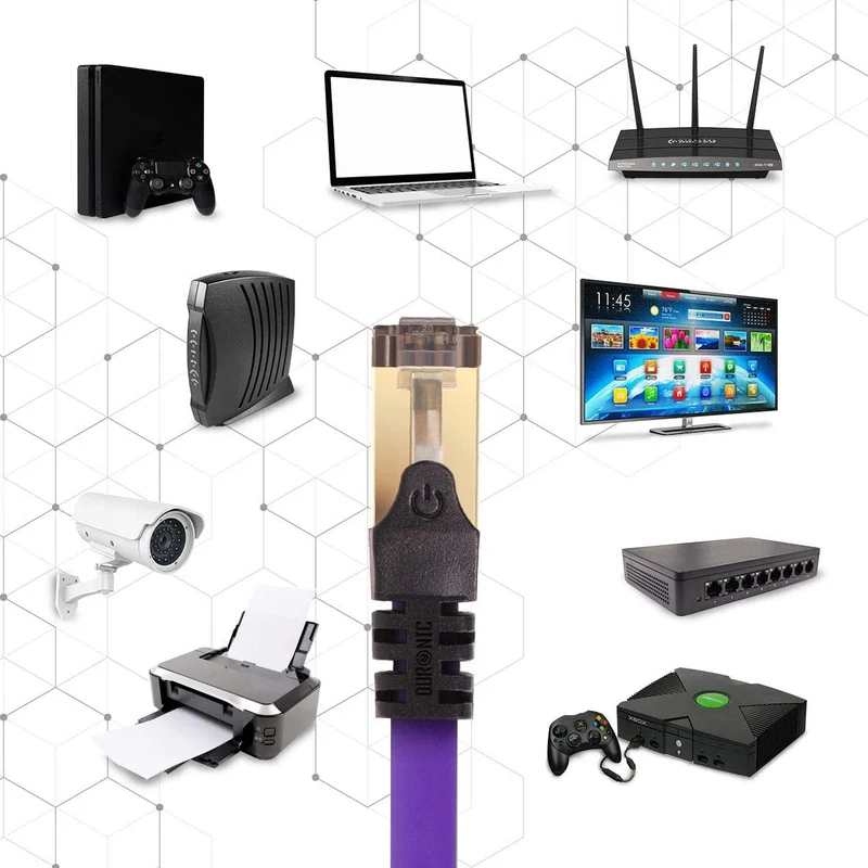 Duronic CAT8 PE 1 m | Cavo di Rete ethernet schermato S/FTP Viola | Cavo ethernet Patch superveloce | Supporta fino a 2 GHz / 2000 MHz | Connettori RJ45 | Trasmissione dati 40 gigabit