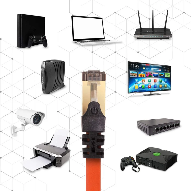 Duronic CAT8 OE 2 m | Cavo di Rete ethernet schermato S/FTP Arancione | Cavo ethernet Patch superveloce | Supporta fino a 2 GHz / 2000 MHz | Connettori RJ45 | Trasmissione dati 40 gigabit