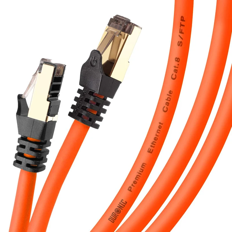 Duronic CAT8 OE 1,5 m | Cavo di Rete ethernet schermato S/FTP Arancione | Cavo ethernet Patch superveloce | Supporta fino a 2 GHz / 2000 MHz | Connettori RJ45 | Trasmissione dati 40 gigabit