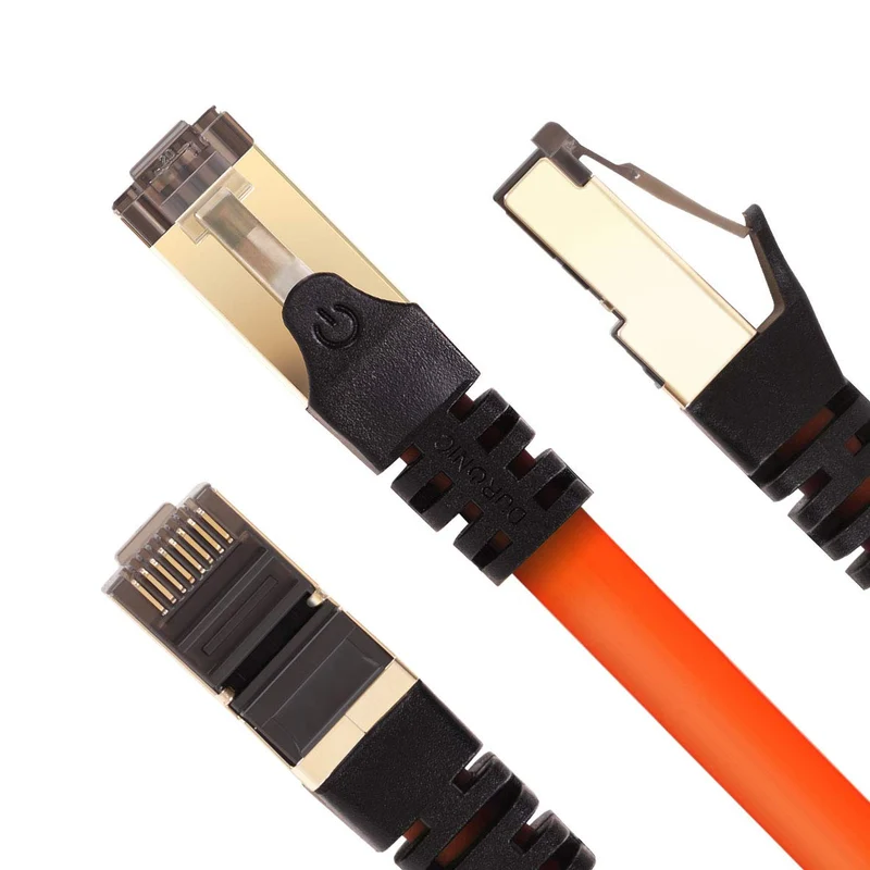 Duronic CAT8 OE 1,5 m | Cavo di Rete ethernet schermato S/FTP Arancione | Cavo ethernet Patch superveloce | Supporta fino a 2 GHz / 2000 MHz | Connettori RJ45 | Trasmissione dati 40 gigabit