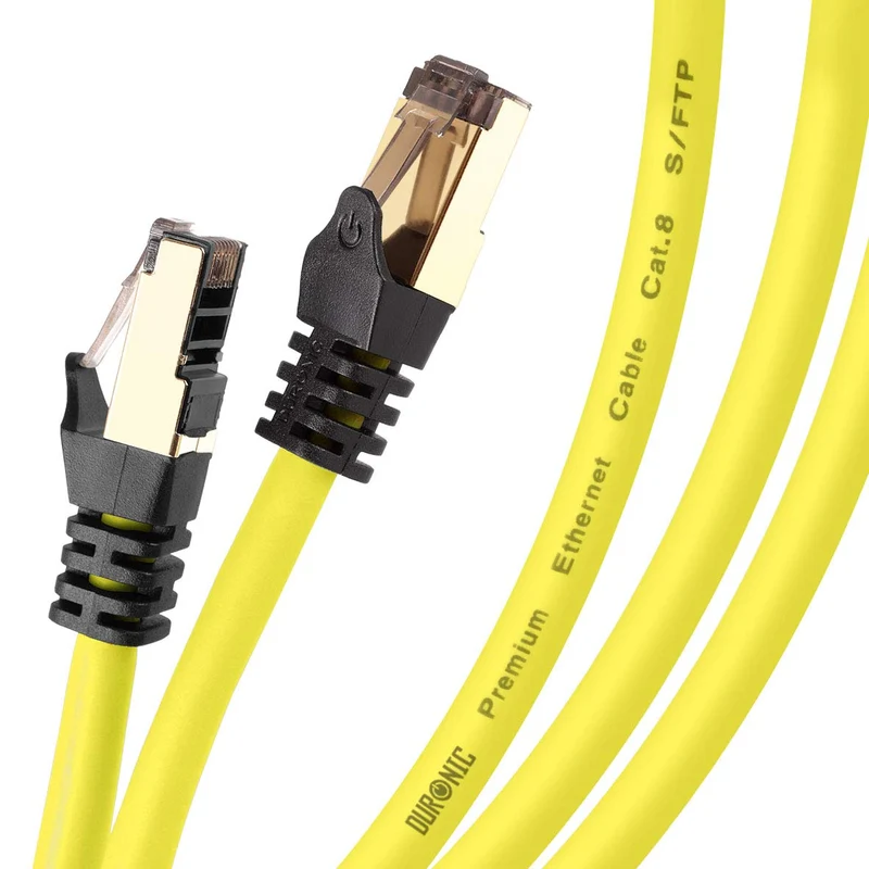 Duronic CAT8 YW 5 m | Cavo di Rete ethernet schermato S/FTP giallo | Cavo ethernet Patch superveloce | Supporta fino a 2 GHz / 2000 MHz | Connettori RJ45 | Trasmissione dati 40 gigabit