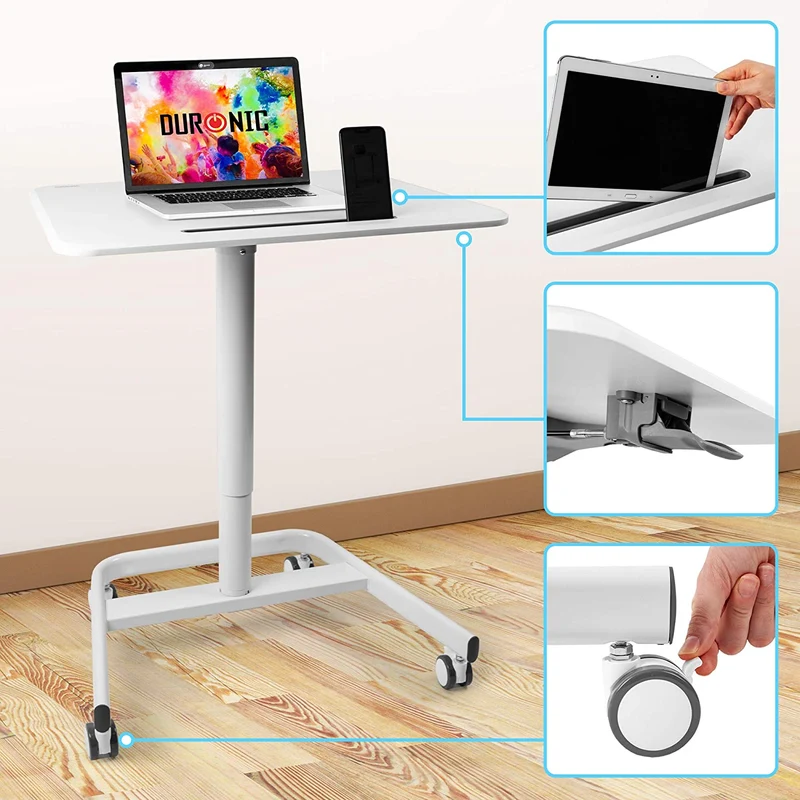 Duronic WPS77 Supporto per proiettore e scrivania ergonomica | Altezza regolabile con maniglia | Piattaforma 71x50 cm | Capacità 15 kg | Tavolo multiuso su ruote | Scrivania portatile per laptop