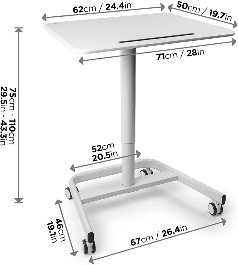 Duronic WPS77 Supporto per proiettore e scrivania ergonomica | Altezza regolabile con maniglia | Piattaforma 71x50 cm | Capacità 15 kg | Tavolo multiuso su ruote | Scrivania portatile per laptop