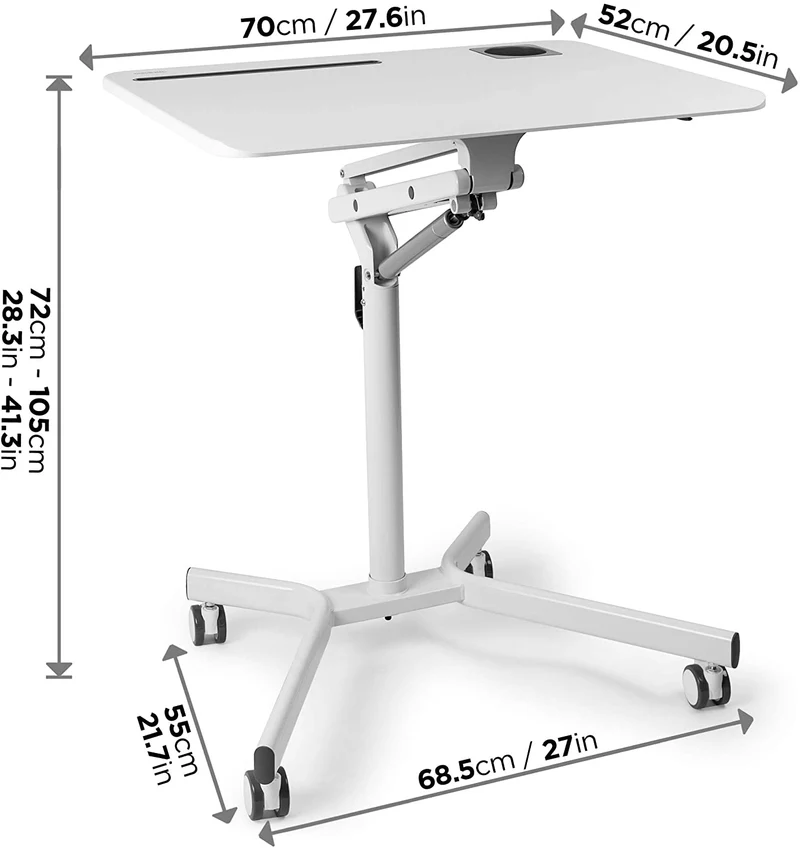 Duronic WPS57 Supporto proiettore e scrivania ergonomica | Altezza regolabile | Piattaforma 70x52 cm | Capacità 10 kg | Tavolo multiuso su ruote | Scrivania con portabicchieri e supporto per tablet