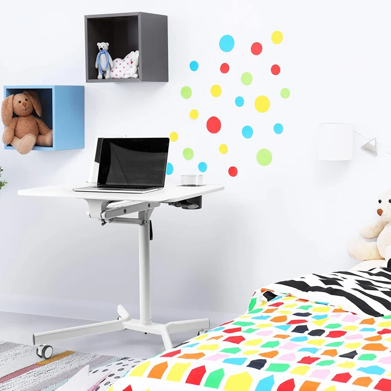 Duronic WPS57 Supporto proiettore e scrivania ergonomica | Altezza regolabile | Piattaforma 70x52 cm | Capacità 10 kg | Tavolo multiuso su ruote | Scrivania con portabicchieri e supporto per tablet