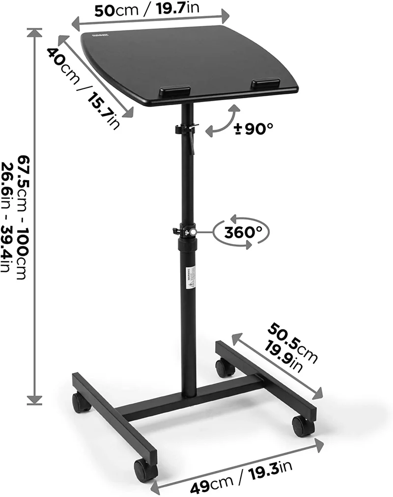 Duronic WPS27 Supporto per proiettore e scrivania ergonomica | Altezza e inclinazione regolabile | Piattaforma 50x40 cm | Capacità 10 kg | Tavolo multiuso su ruote | Scrivania portatile per laptop