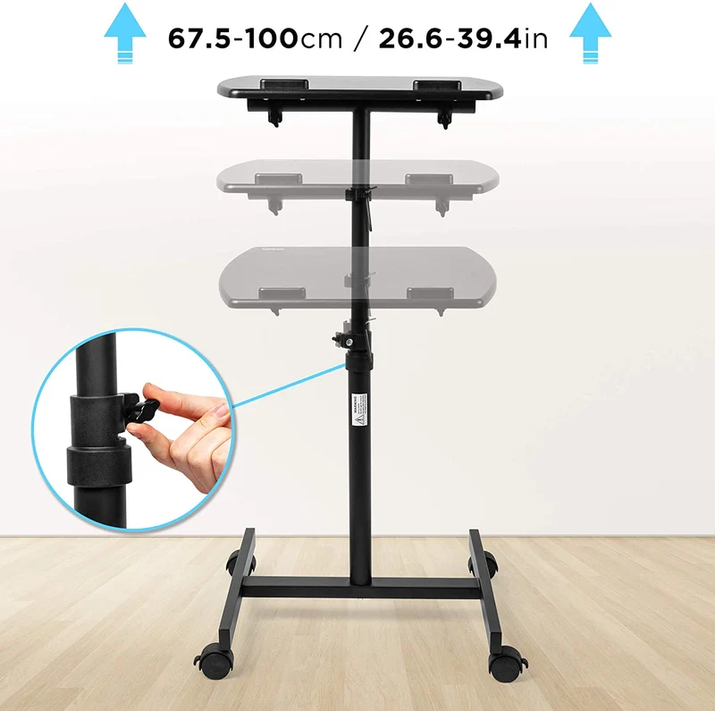 Duronic WPS27 Supporto per proiettore e scrivania ergonomica | Altezza e inclinazione regolabile | Piattaforma 50x40 cm | Capacità 10 kg | Tavolo multiuso su ruote | Scrivania portatile per laptop