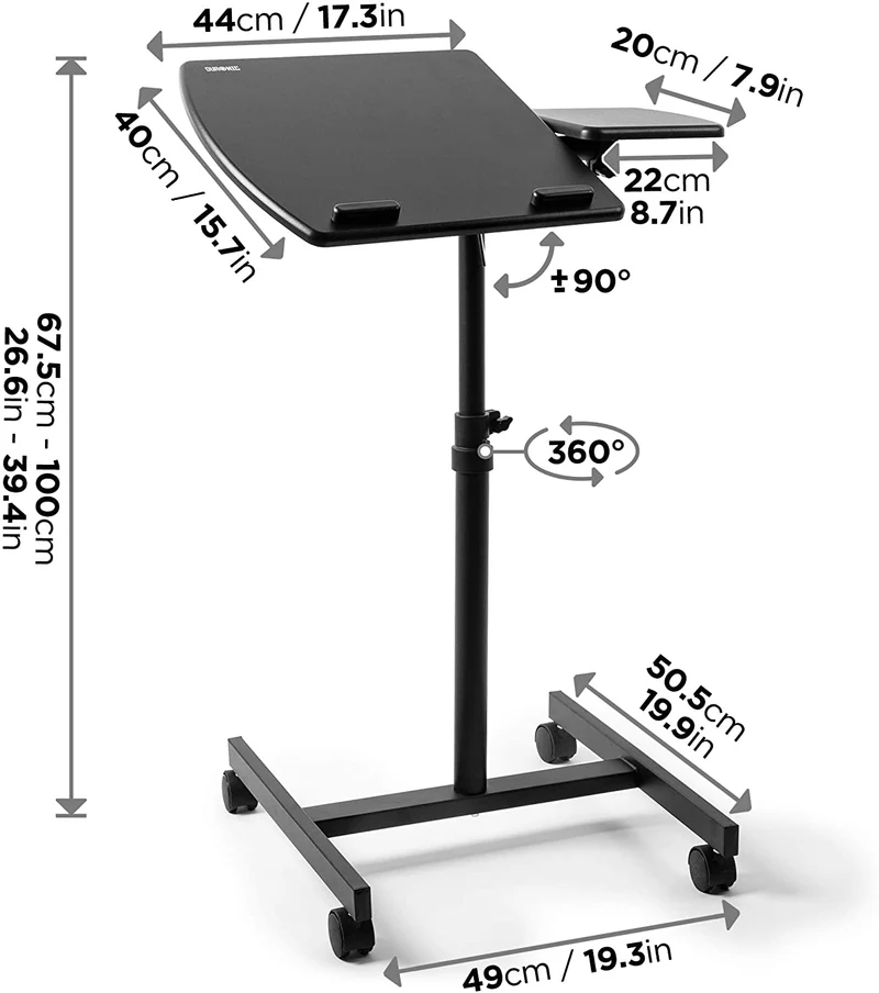 Duronic WPS17 Supporto per proiettore e scrivania ergonomica | Altezza regolabile e inclinazione a 2 vie | Capacità 10 kg | Scrivania mobile per laptop e mouse | Tavolo su ruote per videoproiettore