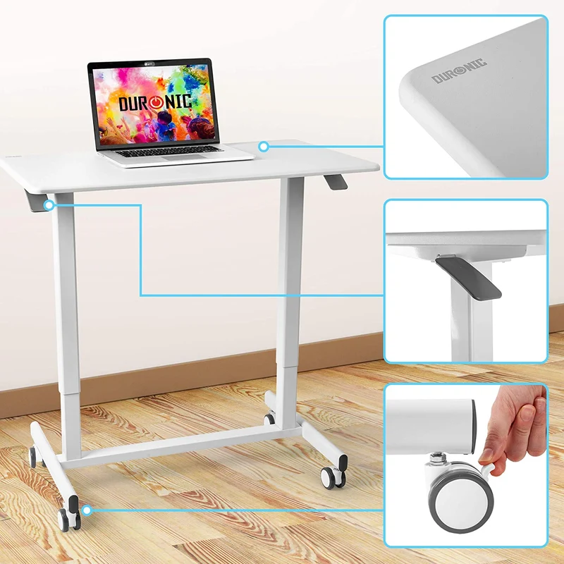 Duronic TM03T Scrivania regolabile | Scrivania ergonomica bianca | Superficie 88x50 cm | Altezza regolabile 73-107 cm | Capacità 15 kg |Tavolo da ufficio multiuso con ruote | Per adulti e bambini