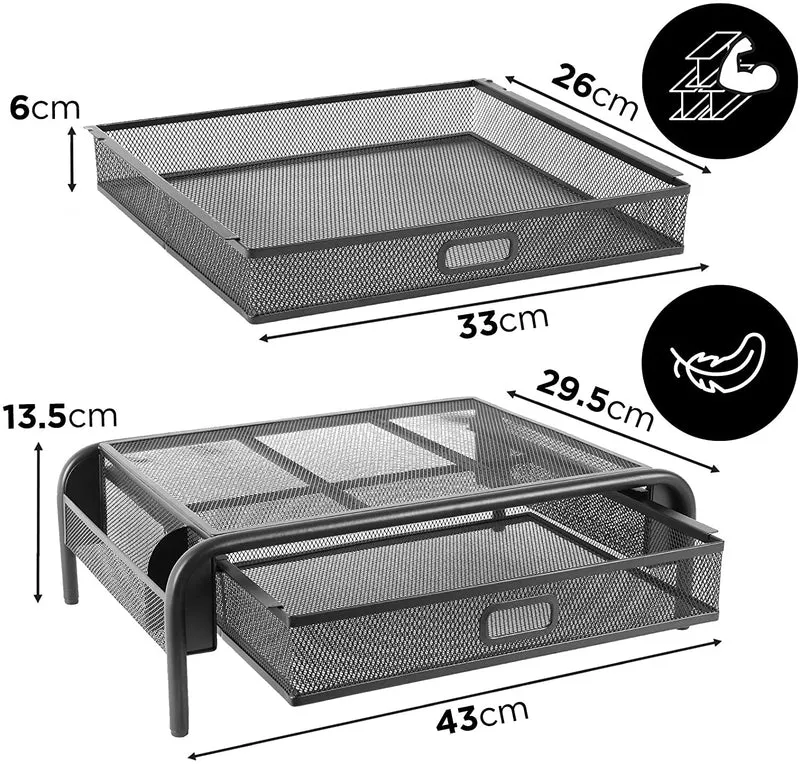 Duronic DM072 Supporto Monitor con cassetto | Capacità 10 kg | Dimensioni 33 cm x 26 cm | Supporto da Tavolo in Metallo | Piattaforma ergonomica per Monitor Laptop Tablet |
