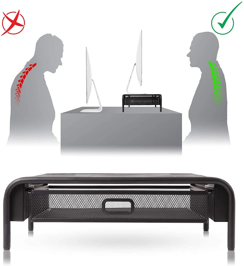 Duronic DM072 Supporto Monitor con cassetto | Capacità 10 kg | Dimensioni 33 cm x 26 cm | Supporto da Tavolo in Metallo | Piattaforma ergonomica per Monitor Laptop Tablet |