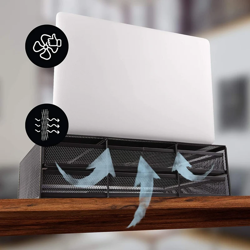 Duronic DM073 Supporto Monitor con 2 cassetti | Capacità 10 kg | Dimensioni 40 cm x 30 cm | Supporto da Tavolo in Metallo | Piattaforma ergonomica per Monitor Laptop Tablet | Con Porta oggetti