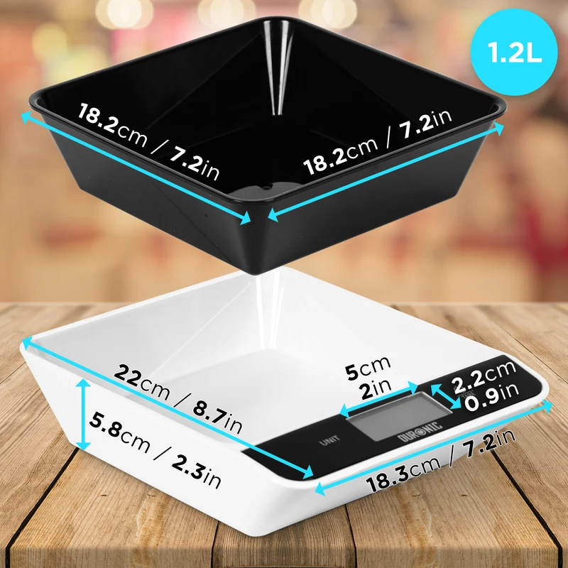 Duronic KS100 BK Bilancia da cucina - Bilancia ad alta precisione con display digitale retroilluminato - Portata 1g / 5 kg - Bilancia con ciotola integrata nera da 1,2L - Funzione Tara