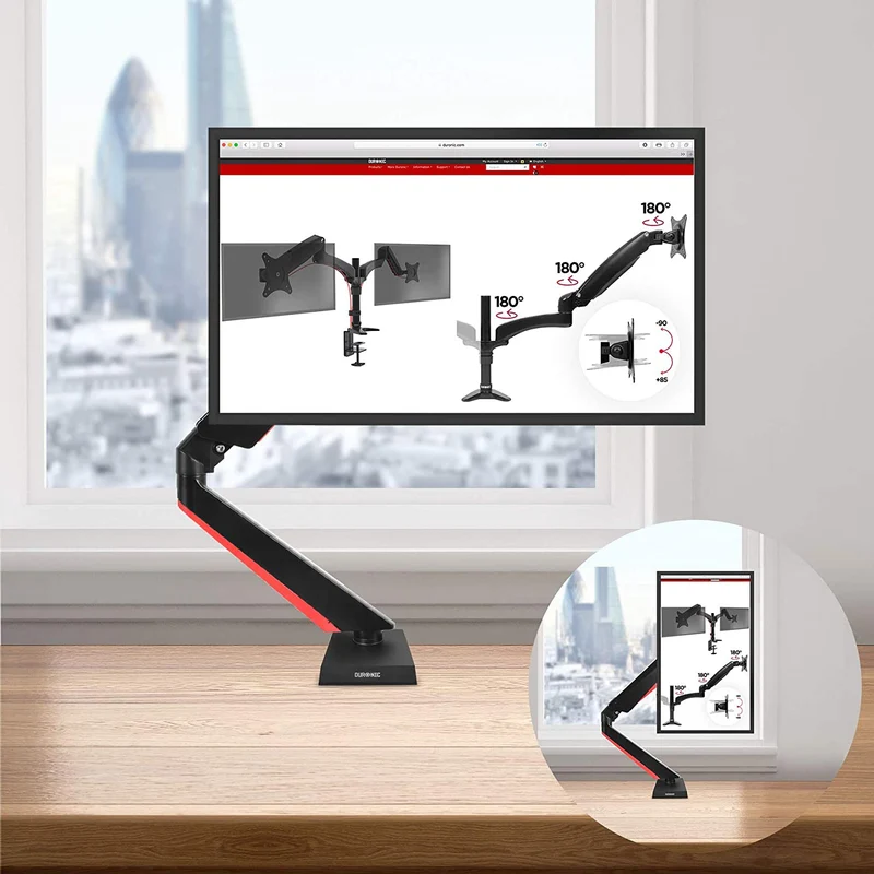 Duronic DMGM5X1 Supporto Monitor | Supporto da scrivania con luci LED Rosse Integrate | Altezza Regolabile e orientabile | per Monitor da 15-32 | capacità 8 kg | VESA 75/100