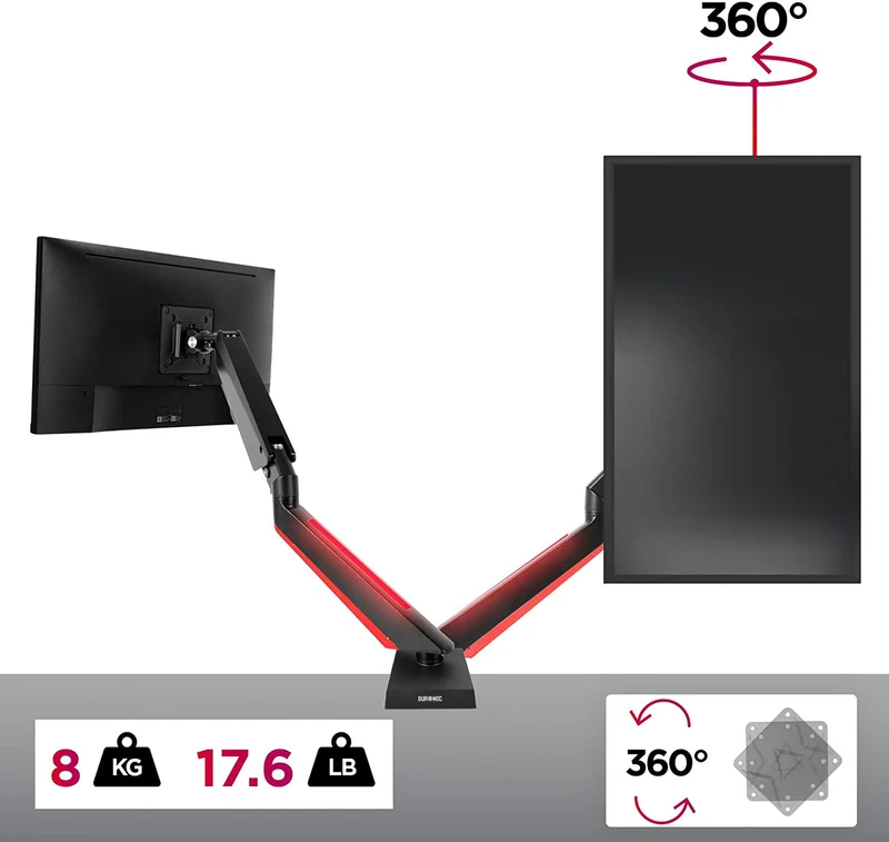 Duronic DMGM5X1 Supporto Monitor | Supporto da scrivania con luci LED Rosse Integrate | Altezza Regolabile e orientabile | per Monitor da 15-32 | capacità 8 kg | VESA 75/100