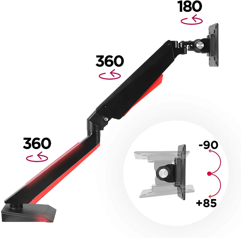 Duronic DMGM5X1 Supporto Monitor | Supporto da scrivania con luci LED Rosse Integrate | Altezza Regolabile e orientabile | per Monitor da 15-32 | capacità 8 kg | VESA 75/100