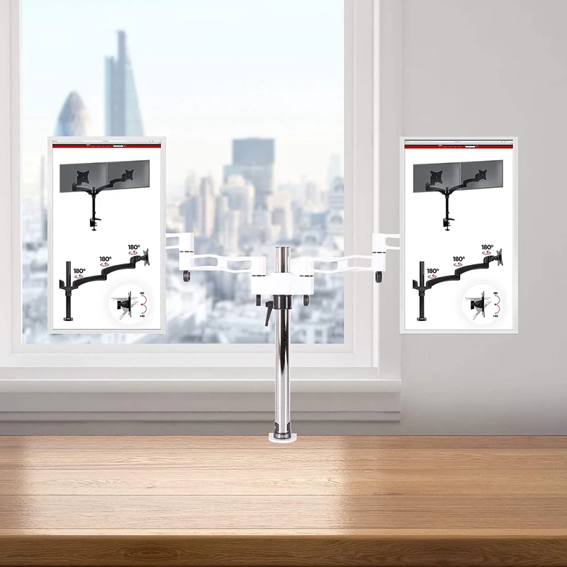 Duronic DM352 WE Braccio per 2 monitor da 13 a 27 pollici | Supporto schermi doppio | Inclinazione e altezza regolabile | VESA 75 100 | Supporto monitor ergonomico doppio articolato per PC bianco