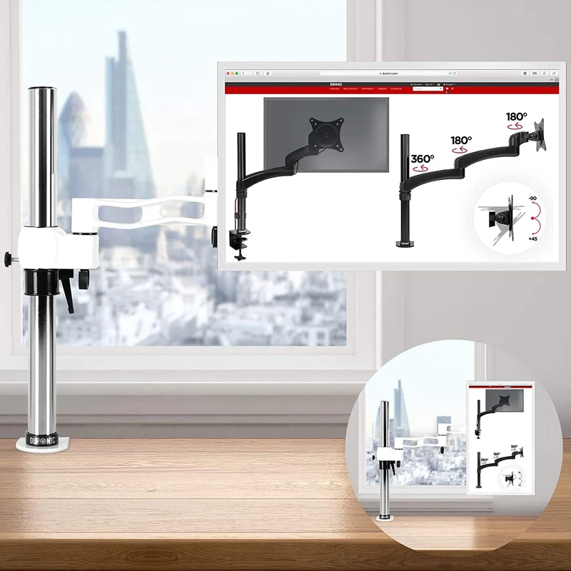 Duronic DM351X3 WE Braccio per un monitor da 13 a 27 pollici | Supporto per schermo singolo | Inclinazione e altezza regolabile | VESA 75 100 | Supporto monitor PC ergonomico con morsetto | Bianco