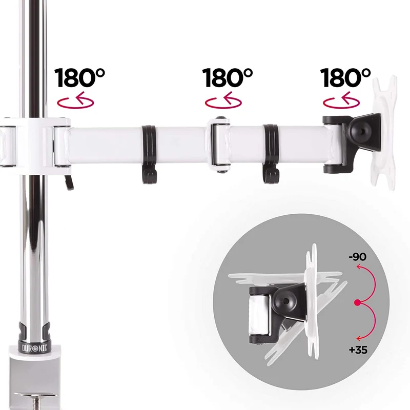 Duronic DM252 WE Supporto Monitor doppio per 2 schermi da 13-27 pollici, Braccio monitor PC ergonomico fino 8kg, VESA 75/100, regolabile altezza inclinazione girevole, per ufficio casa scuola, bianco