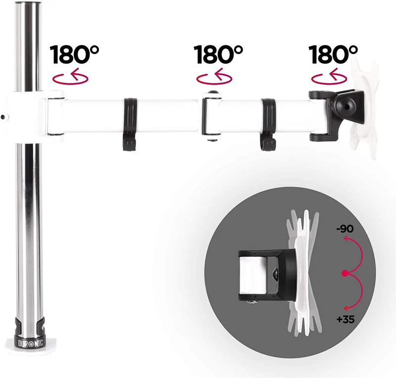 Duronic DM251X3 WE Braccio per un monitor da 13 a 27 pollici | Supporto per schermo singolo | Inclinazione e altezza regolabile | VESA 75 100 | Supporto monitor ergonomico articolato per PC e morsetto