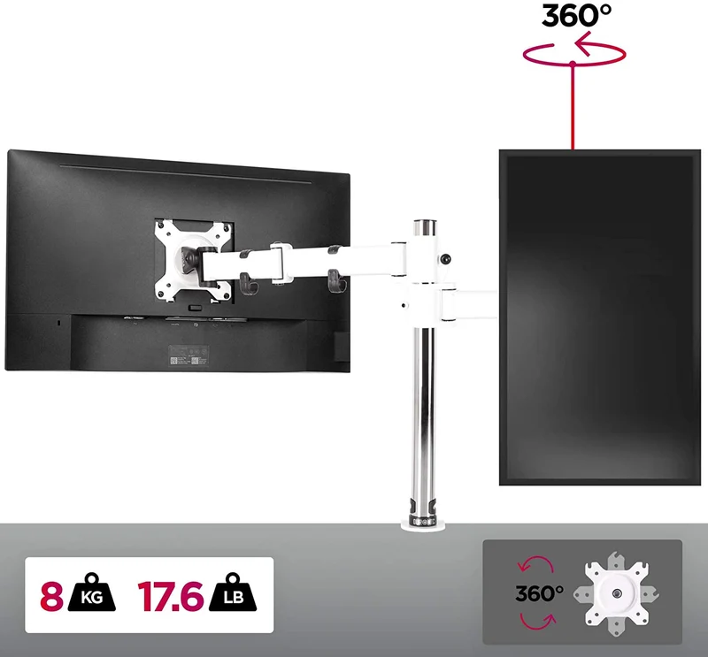 Duronic DM251X3 WE Braccio per un monitor da 13 a 27 pollici | Supporto per schermo singolo | Inclinazione e altezza regolabile | VESA 75 100 | Supporto monitor ergonomico articolato per PC e morsetto
