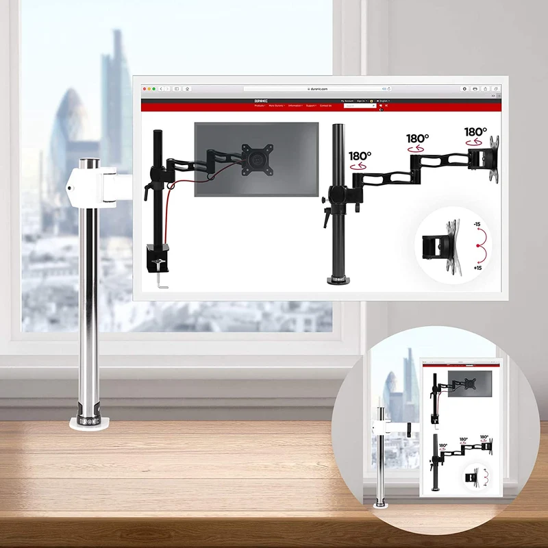 Duronic DM251X3 WE Braccio per un monitor da 13 a 27 pollici | Supporto per schermo singolo | Inclinazione e altezza regolabile | VESA 75 100 | Supporto monitor ergonomico articolato per PC e morsetto