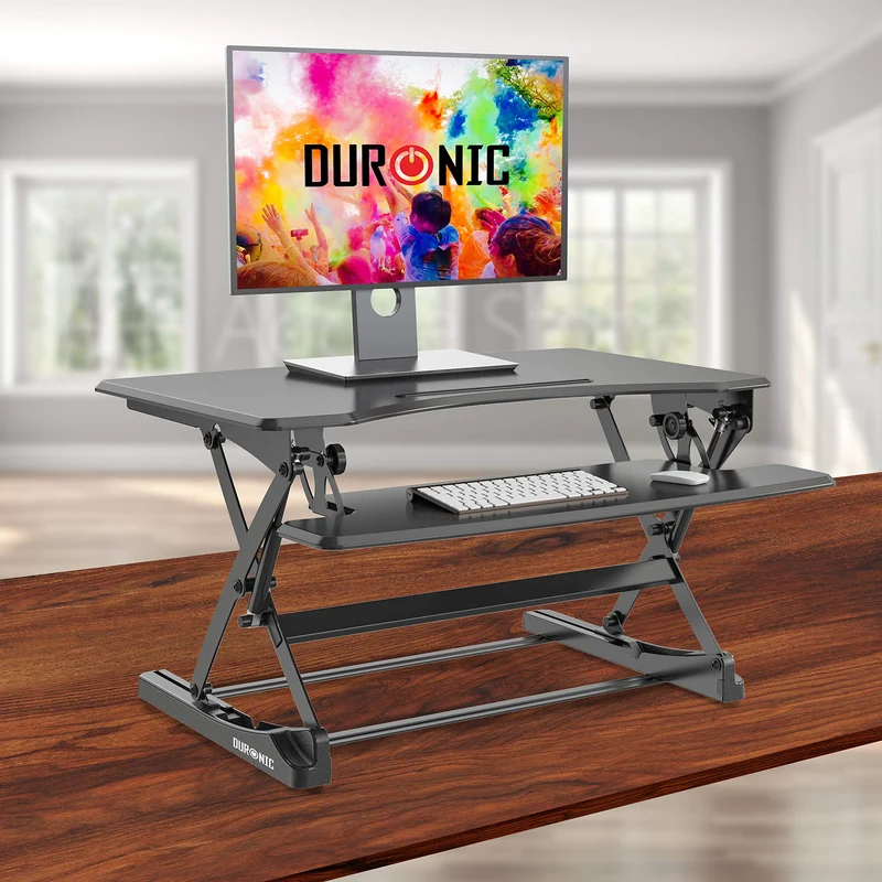 Duronic DM05D23 BK Postazione da Lavoro per Computer  Ampia piattaforma 90 x 57 cm  Altezza regolabile 15 a 59 cm  Scrivania regolabile per Monitor, tastiera, Laptop