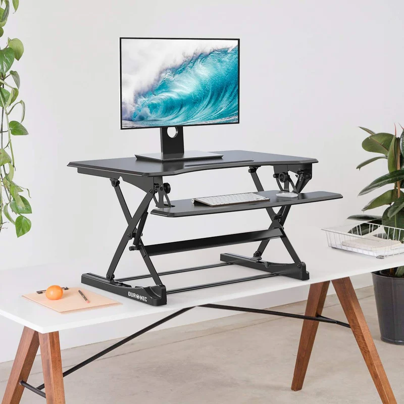 Duronic DM05D23 BK Postazione da Lavoro per Computer  Ampia piattaforma 90 x 57 cm  Altezza regolabile 15 a 59 cm  Scrivania regolabile per Monitor, tastiera, Laptop