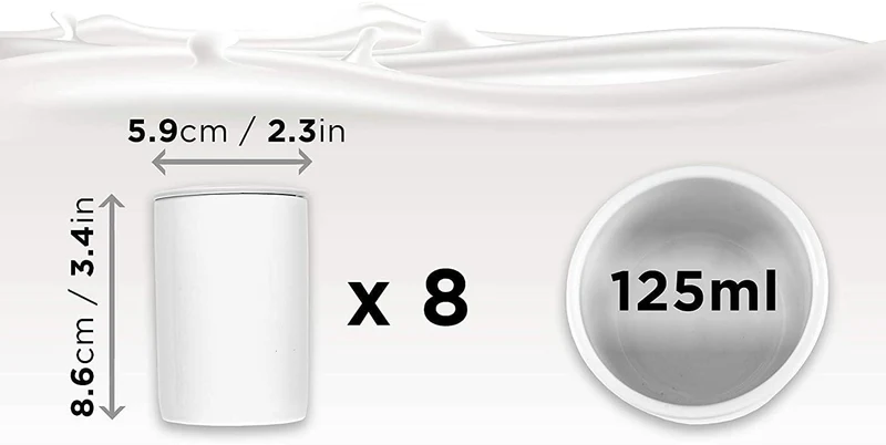 Duronic P8YM2 Vasetti di ricambio  Set di 8 vasetti in ceramica  Compatibile con le yogurtiere Duronic YM1 e YM2  Otto vasetti da 125 ml per monoporzioni