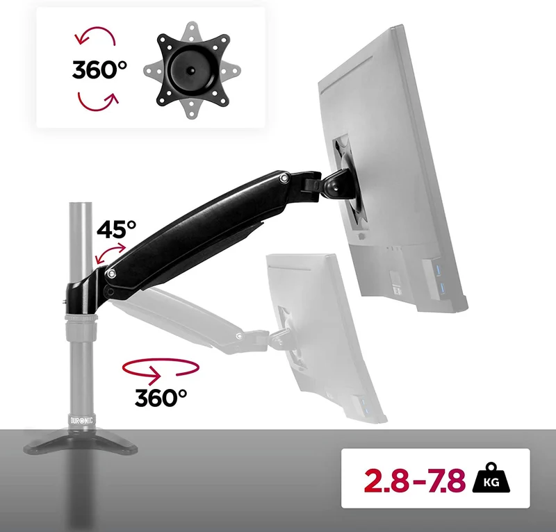 Duronic DML5S1 Braccio completo per supporto monito compatibile con la gamma DM55  Permette laggiunta di un monitor o accessorio con regolazione verticale