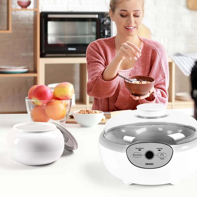 Duronic YM1 Yogurtiera elettrica automatica  1 vasetto in ceramica da 1.5 litri - Macchina per yogurt con display digitale timer impostabile - Ideale per preparare yogurt fatti in casa