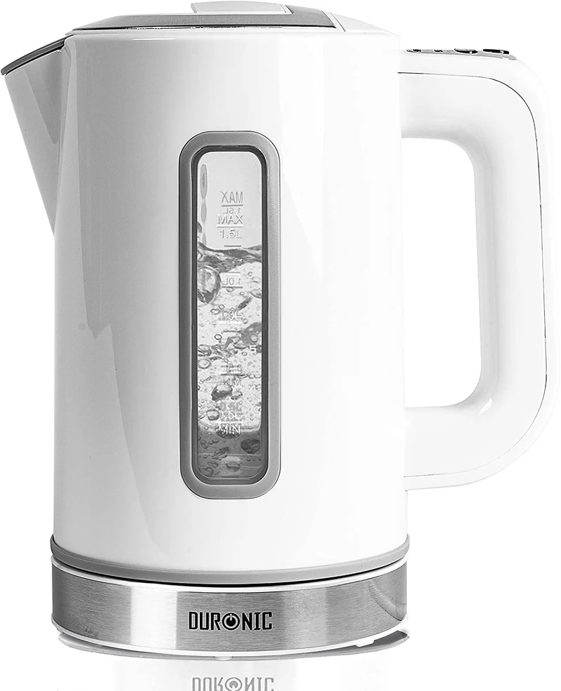 Duronic EK30 WE Bollitore acqua elettrico 2200W | Capacità 1,5 L | Temperatura regolabile da 40°C a 100°C | Spegnimento automatico | Funzione mantenimento temperatura | Per Acqua Tè Caffè | Bianco