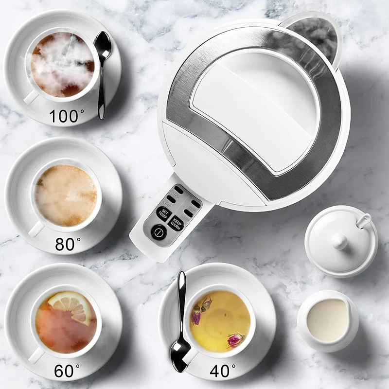Duronic EK30 WE Bollitore acqua elettrico 2200W | Capacità 1,5 L | Temperatura regolabile da 40°C a 100°C | Spegnimento automatico | Funzione mantenimento temperatura | Per Acqua Tè Caffè | Bianco