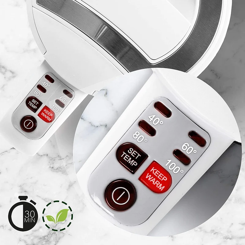 Duronic EK30 WE Bollitore acqua elettrico 2200W | Capacità 1,5 L | Temperatura regolabile da 40°C a 100°C | Spegnimento automatico | Funzione mantenimento temperatura | Per Acqua Tè Caffè | Bianco