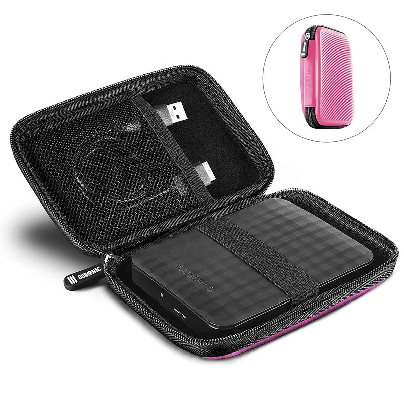Duronic HDC2 PK Custodia per Hard Disk esterno, Compatibile con tutti i hard disk, Custodia portatile con scomparto per cavo renitente e leggero, Borsa protettiva antiurto, Rosa